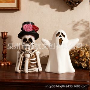 Figurine en résine de gnome fantôme d'Halloween avec chat noir et chapeau de sorcière, décoration intérieure pour fête d'Halloween, cadeau - Product Image 2
