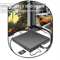 Unidad de CD/DVD RW Portátil USB 3.0/Tipo-C, Reproductor de DVD, Grabadora de CD ROM, Unidad Óptica Externa, Ranuras para Tarjetas TF/SD, Tipo Bandeja
