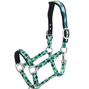 Cabestro para Caballo de Nailon con Patrón Geométrico Verde, Hebillas Metálicas y Ajuste Regulable - Product Image 1