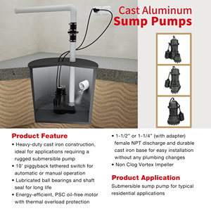 ปั๊มน้ำไฟฟ้าเหล็กหล่อ 1/3 แรงม้า 1/2 แรงม้า สำหรับบำบัดน้ำเสีย ปั๊มจุ่มใต้น้ำสำหรับบ้าน - Product Image 2