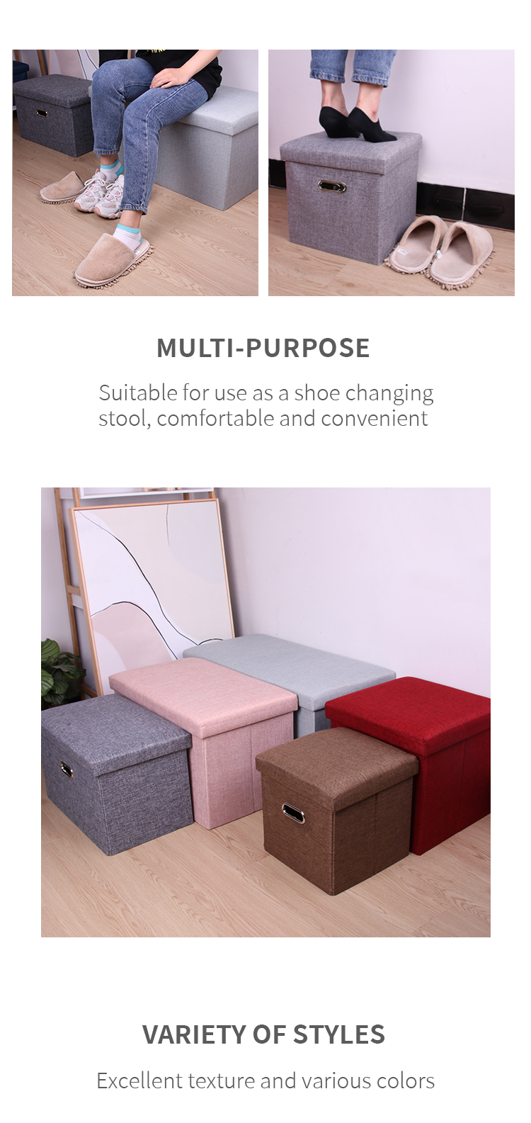 Cotton And Linen Portable Folding Ottoman Of Living Room Square Storage Stool