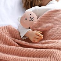 Couverture Bébé Solide en Peluche Douce Ours, Doudou de Sécurité pour Nouveau-nés et Nourrissons Garçons Filles, Couverture Tricotée Confortable