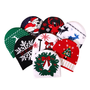 Tùy Chỉnh <span class=keywords><strong>Beanie</strong></span> Giáng Sinh Lễ Hội Lễ Hội Xmas Theo Chủ Đề Bông Tuyết Santa Claus Và Chuông Thiết Kế Unisex Mũ Dệt Kim Mũ Mùa Đông Mũ - Product Image 3