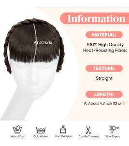 Serre-Tête Tressé avec <span class=keywords><strong>Frange</strong></span> pour Femme, Extensions de Cheveux Synthétiques Haute Température, Accessoires Cheveux, Postiches - Product Image 4