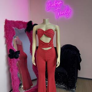 <span class=keywords><strong>Robe</strong></span> mini en maille simple pour <span class=keywords><strong>femme</strong></span>, style sexy à <span class=keywords><strong>pois</strong></span>, sans bretelles, avec haut court et pantalon mi-mollet ceinturé, pour la Saint-Valentin - Product Image 5