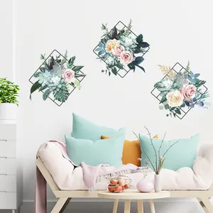 Mavi çiçek duvar çıkartmaları demir çerçeve gül duvar sticker resimleri yatak odası oturma odası sınıf ofis duvar dekorasyon