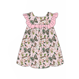 Vestido de Verano para Niña, Modelo GSD4007, Personalizado, Color Rosa y Blanco a Cuadros con Estampado de Flores Azules, Sin Mangas, Transpirable, Largo hasta la Rodilla, Venta al Por Mayor - Product Image 2