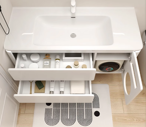Mueble <span class=keywords><strong>de</strong></span> baño moderno integrado <span class=keywords><strong>de</strong></span> roble con lavabo <span class=keywords><strong>de</strong></span> cerámica y escurridor <span class=keywords><strong>de</strong></span> cobre compatible con lavadora y secadora <span class=keywords><strong>de</strong></span> ropa - Product Image 3