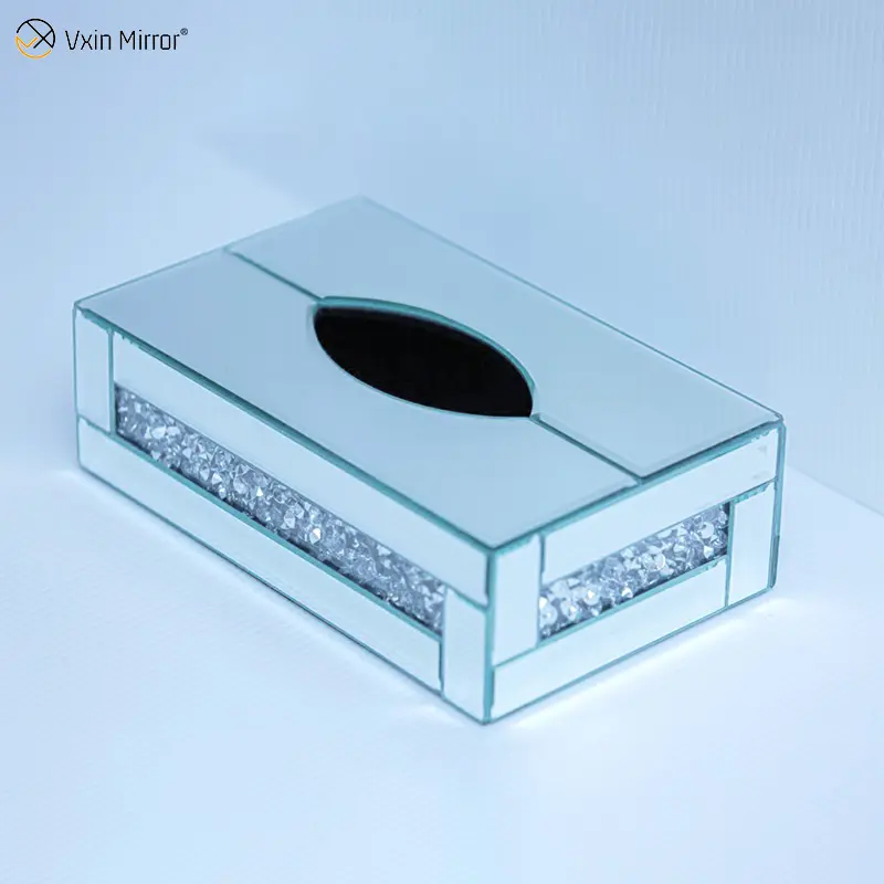 家の装飾WXB-001-2シルバーガラスクラッシュダイヤモンドミラーティッシュボックス