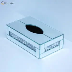 Home Decor WXB-001-2 Zilver Glas Verpletterd Diamant Spiegel Tissue Doos