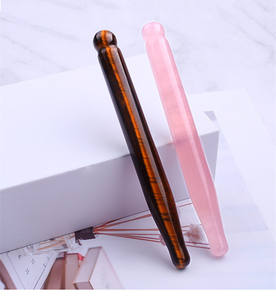 Pluma de acupuntura de jade Natural, palo de masaje de cuarzo rosa, reflexología facial, raspado de piedra de ojo de Tigre, masaje ocular, guasha - Product Image 4