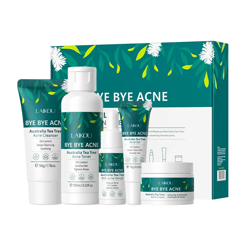 Etichetta privata 5 pezzi Set cura della pelle Acne Anti arrossamento lenire Laikou Tea Tree Acne cura della pelle Set