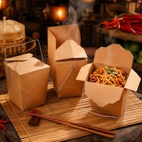 Boîte à nouilles biodégradable avec poignée en fil métallique, conteneur pour plats asiatiques à emporter, emballage alimentaire chinois en papier kraft, vente en gros