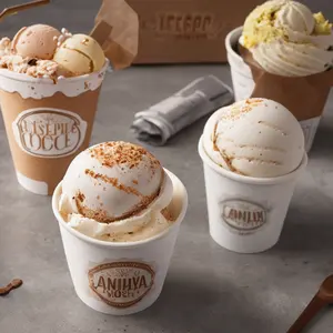 Custom Printed Paper Dessert Cups Bowl Ice Cream Paper Cup With