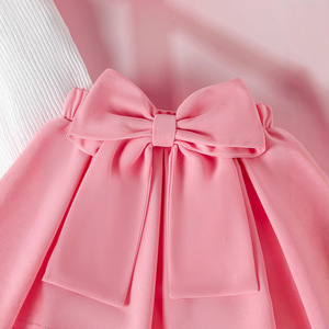 Conjunto de Tres Piezas para Bebé Niña de 0 a 3 Años, Top sin Mangas con Rayas Hundidas, Falda con Lazo de Color Sólido - Product Image 4