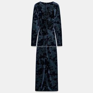 カスタムベルベットミディドレスハードウェア長袖ディープVネックジャカードウィーブ - Product Image 3