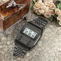 Jam Tangan Digital Olahraga Pria SKMEI 2460 Tali Baja Tahan Karat Lampu LED Alarm Tahan Air 3BAR Vintage Mewah Emas