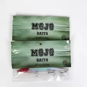 Sacchetto di imballaggio per esche da pesca Bolsas con cerniera in plastica stampata personalizzata con foro Euro