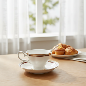 Service à thé élégant en porcelaine fine avec soucoupe, bordure or et rouge, écologique, durable, vaisselle haut de gamme pour hôtels, service de thé et repas raffinés - Product Image 6