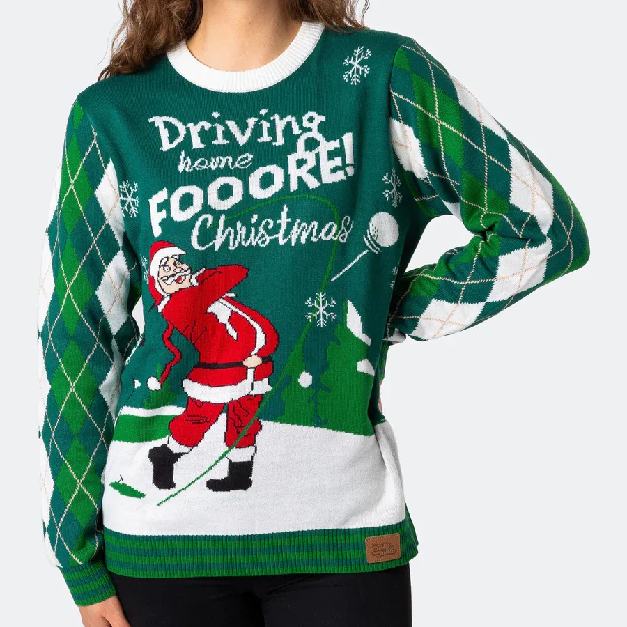 사용자 정의 FNJIA 여성 자카드 그린 컬러 골퍼 크리스마스 니트 오버 사이즈 점퍼 니트웨어 스웨터 가을 겨울
