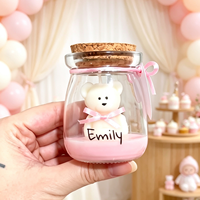 Bougie parfumée originale en verre avec étiquette personnalisée, motif ours, en soja, avec bouchon en bois et ruban, pour cadeaux de bébé garçon, bébé fille, faveurs de fête