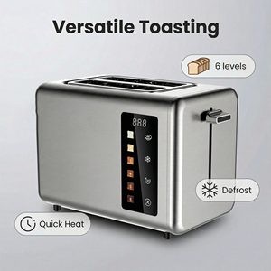 Nouvel Arrivage <span class=keywords><strong>Grille</strong></span>-<span class=keywords><strong>pain</strong></span> Électrique Premium en Acier Inoxydable 2 Tranches à Fentes Larges 900W avec Affichage LED pour Usage Domestique et Hôtelier Rapide - Product Image 4