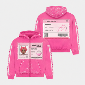 Sweat à capuche personnalisé zippé 500 g/m² en molleton bouclette délavé avec graphisme, strass et effet vieilli, logo personnalisé de haute qualité pour homme - Product Image 1