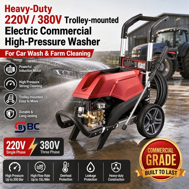 2.2kw-7.5KW 80-180bar Trolley-type Commercial High-Pressure Washer Water Jet Pipe Cleaner Machine Floor Cleaner With Washer Gun