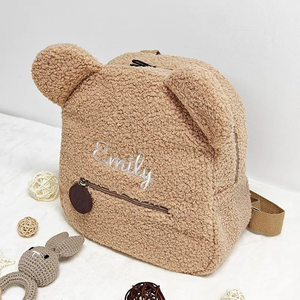Sac à dos pour enfants en peluche sportif et formel personnalisé avec broderie de nom personnalisée - Cadeau d'anniversaire pour enfants en velours unisexe - Product Image 3
