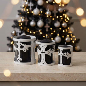 Porte-bougies votifs faits à la main, durables, avec motif en croix découpé, en métal blanc, 3 tailles, pour la décoration de Noël à la maison - Product Image 1