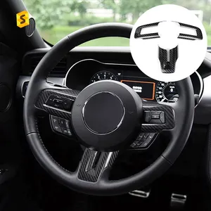 Shasha Carbon Fiber Interior Accessories Steering Wheel Button Frame Trim Cover For Mustang 2015 2016 2022 2023