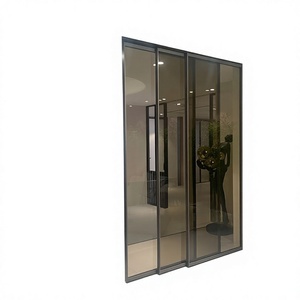 Portes coulissantes <span class=keywords><strong>Royen</strong></span> Factory Directly, style minimaliste, verre noir, fibre de verre, pour salle de bain et cuisine, cadre étroit moderne, double. - Product Image 1