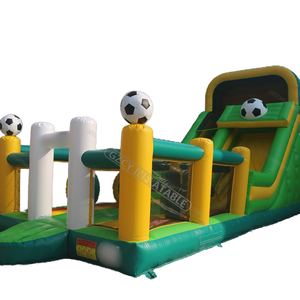 Peluncuran kering tiup tema sepak bola komersial dengan kastil pantul dan perosotan tiup untuk permainan luar ruangan - Product Image 1
