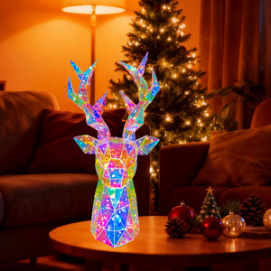 40cm LED <b>Light</b> up Deer Head Figurine <b>USB</b> Powered Prismatic Animal Sculpture Holographic <b>Night</b> <b>Light</b> for Christmas Party Decor - Product Image 2