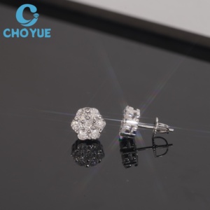 Flower Design Lab Diamonds Stud <b>Earrings</b> Real 925 Silver Gold Plated Claw Setting Luxury Screw <b>Back</b> Stud <b>Earring</b> Jewelry - Product Image 4