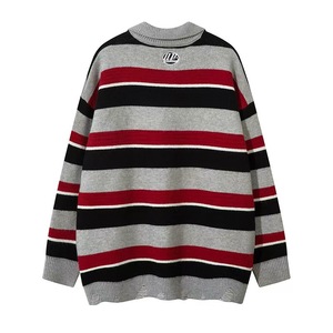 2025 nouvelle version hommes simple boutonnage cachemire couleur bloc rayé sweat avec col rabattu lettre Style de mode - Product Image 5