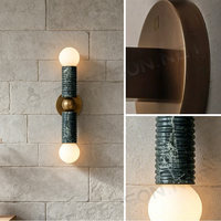 Applique murale moderne en marbre avec double globe en verre, luminaire mural de luxe en pierre pour chambre, couloir, hôtel