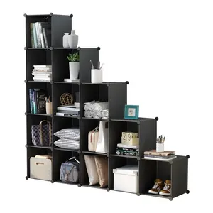 Warna Hitam Plastik DIY Modular Cube Storage Organizer Kabinet Lemari