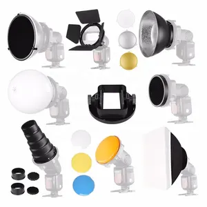 Accessoires pour Speedlite Flash, Kit d'accessoires avec porte d'entrée, Snoot conique, Mini réflecteur, diffuseur de sphère, disque perles, boîte à lumière, nid d'abeille, C