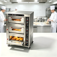 Four à gaz commercial à trois niveaux sur pied en acier inoxydable, équipement de boulangerie à chauffage indépendant pour fast-food et snack-bars