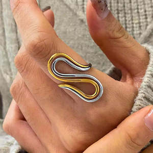 Geometric Irregular Line Stainless Steel <b>Ring</b> For Women Fashionable Hollow <b>Titanium</b> Steel Jewelry Daily Wear - Product Image 3