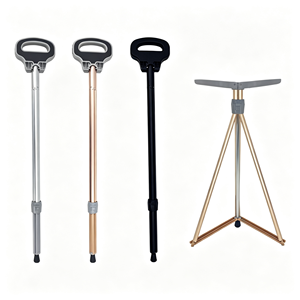 Adjustable <b>Walking</b> <b>Stick</b> With Tripod Base Silver Rose Gold Black Colors Lightweight Support For Mobility Assistance - Product Image 1