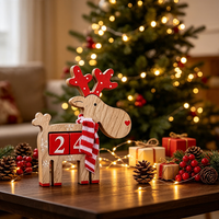 Hölzerner Rentier-Adventskalender mit Strickschal & Klappzahlen für Weihnachten, Neujahr, Winterparty