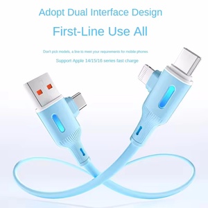 Câble de charge universel multiple <span class=keywords><strong>4</strong></span> en 1 1 1M PD 60W 3A Silicone liquide 90 degrés Ange droit A/C à C/L Câble de chargeur USB - Product Image 3