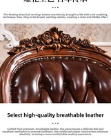 Fauteuil en cuir et bois massif de style européen, idéal pour la maison, le bureau, la chambre, le salon, la salle à manger, l'hôtel, la réception, le balcon, style antique