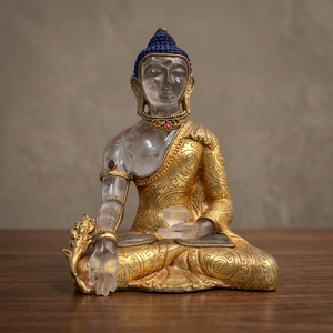Statue de Bouddha en quartz cristal doré, figurine de méditation assise, artisanat en métal fait main, décoration d'autel - Product Image 1