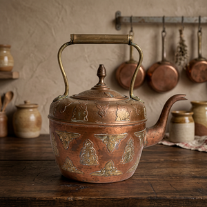 Vintage Metal Tea Kettle With <b>Lid</b> And Metal Handle Decorative Pattern Water <b>Pot</b> - Product Image 2