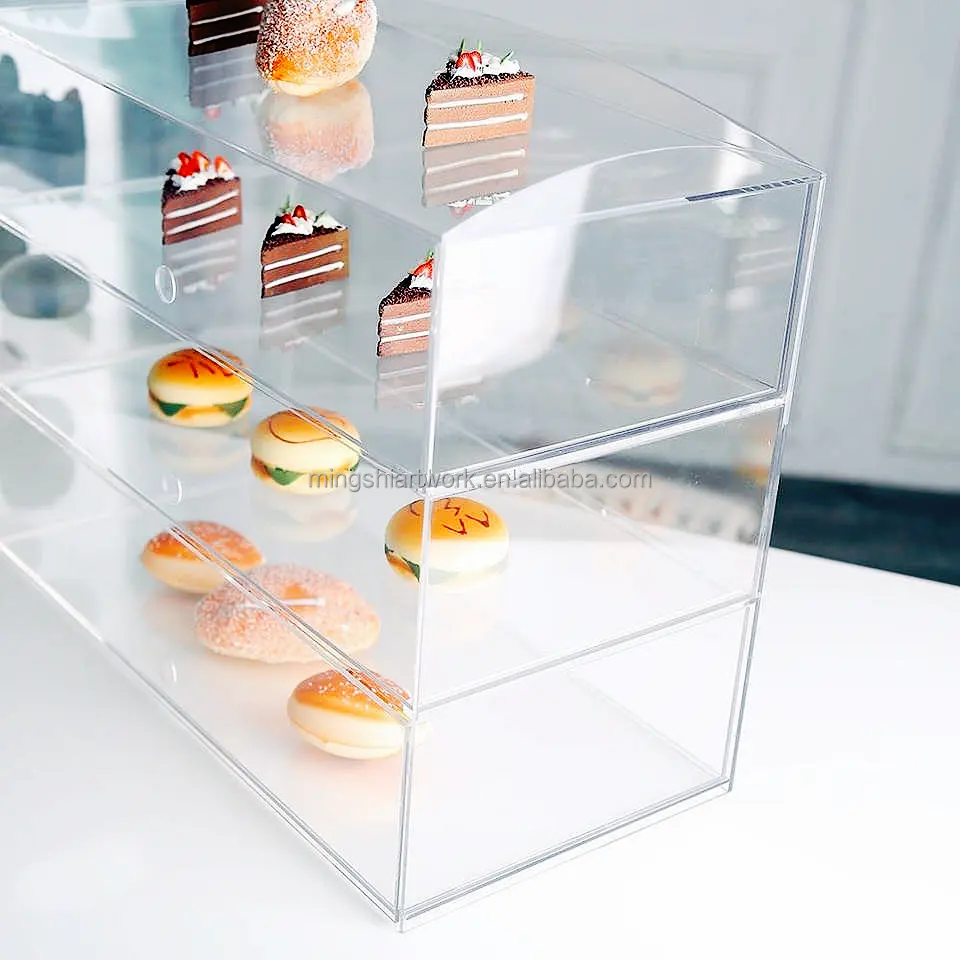 Benutzer definierte klare Acryl Display Regale Dessert Kuchen Display Rack Bäckerei Gebäck Vitrine Stand
