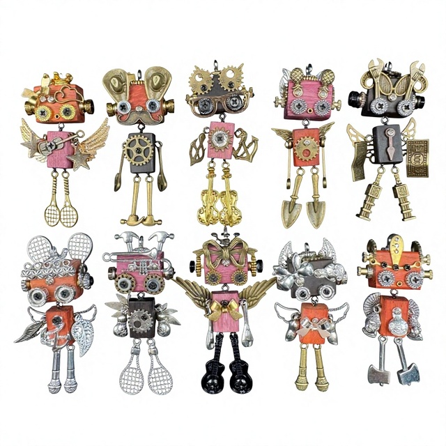 Handmade Punk Robot Pendant Alloy Niche Necklace Keychain Charm Purely Handmade Craft Gifts