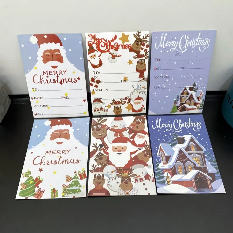 Schöne individuelle Frohe Weihnachten Grußkarte, Grußkarten-Design, individuelle Grußkarten-Schachtel-Set niedliche Karikaturen Kinder-Party-Sachen